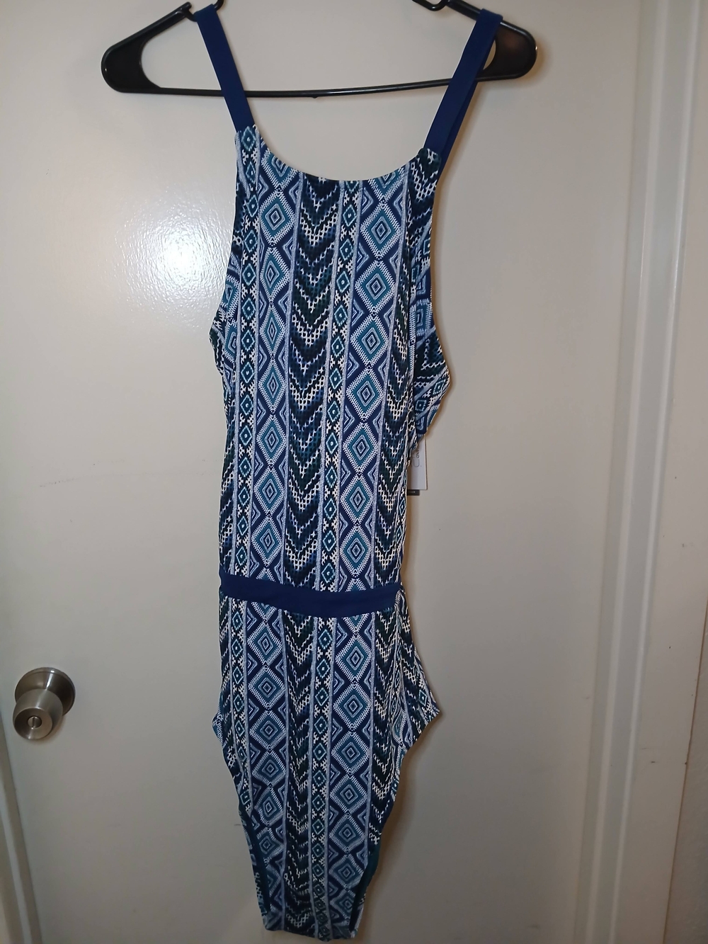 Time and Tru Blue Geometric One-Piece Swimsuit